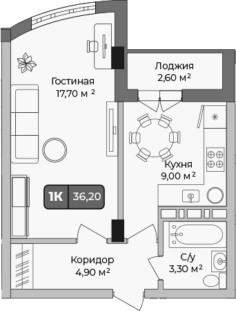 Планировка 34.9 м²
