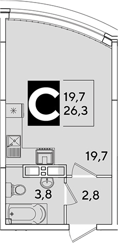 Планировка 26.3 м²