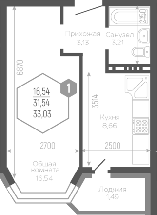 Планировка 30.41 м²