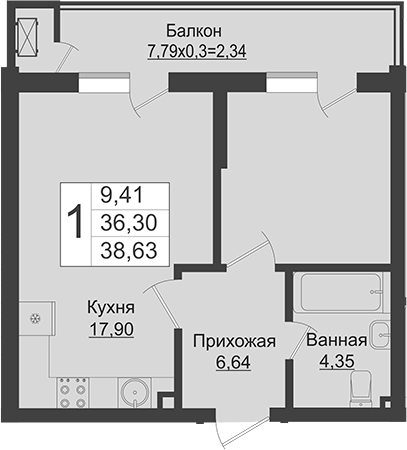 Планировка 36.29 м²