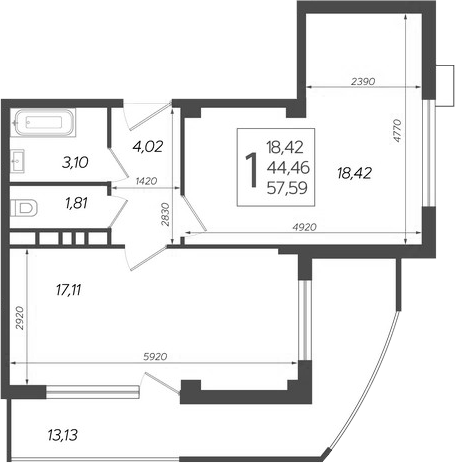 Планировка 42.65 м²