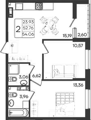Планировка 52.76 м²