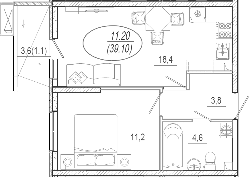 Планировка 38 м²