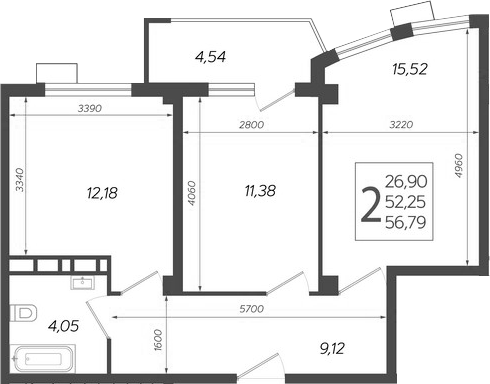 Планировка 52.25 м²