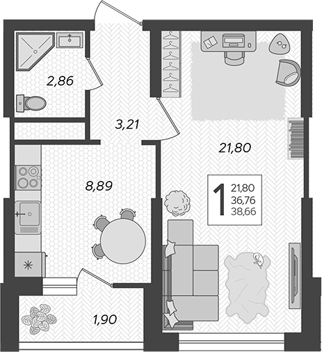 Продается 1-комн. квартира, 36.76 м²