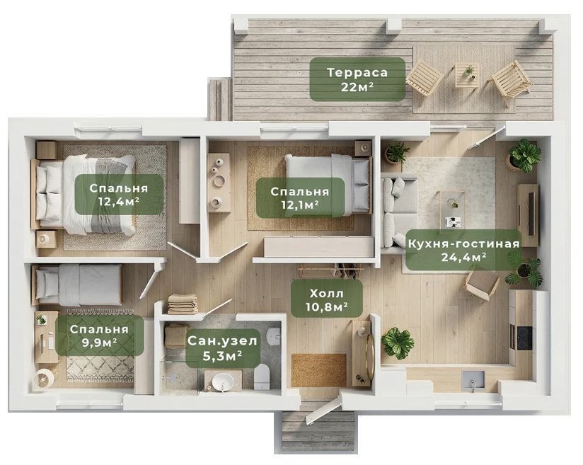 Планировка 64.1 м²