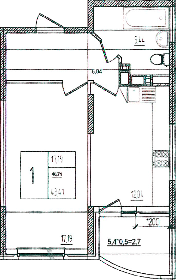 Продается 1-комн. квартира, 40.71 м²