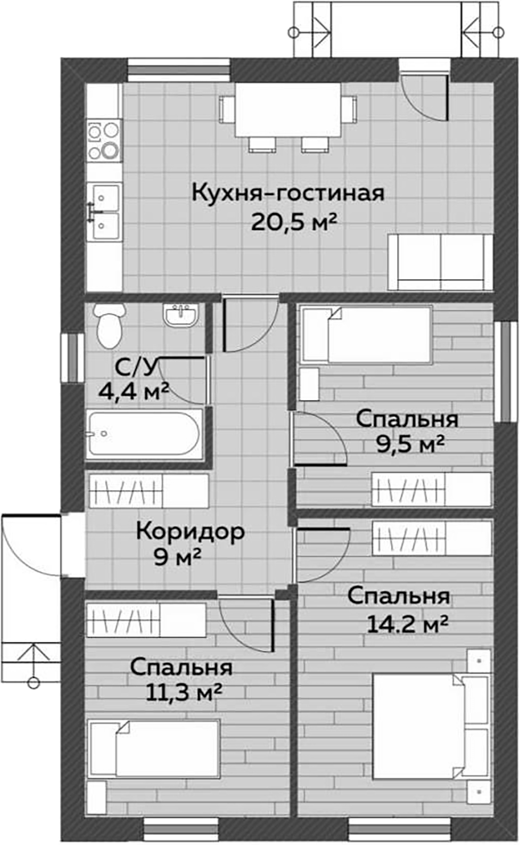 Планировка 69 м²