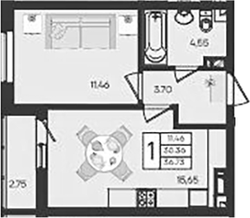 Планировка 35.26 м²