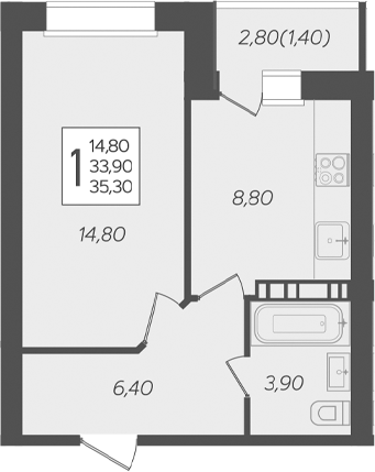 Планировка 33.9 м²