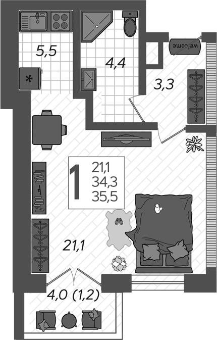 Продается 1-комн. квартира, 34.3 м²