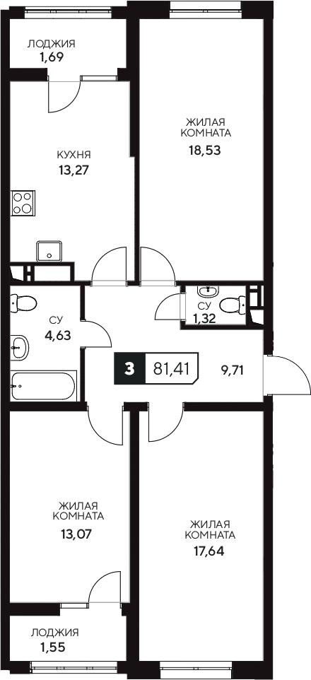 Продается 3-комн. квартира, 78.17 м²