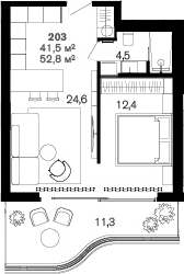Планировка 41.5 м²