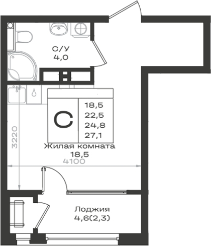 Студия · 22.5 м²