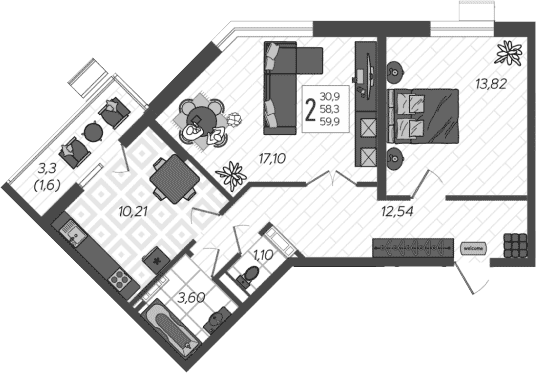 Планировка 58.3 м²