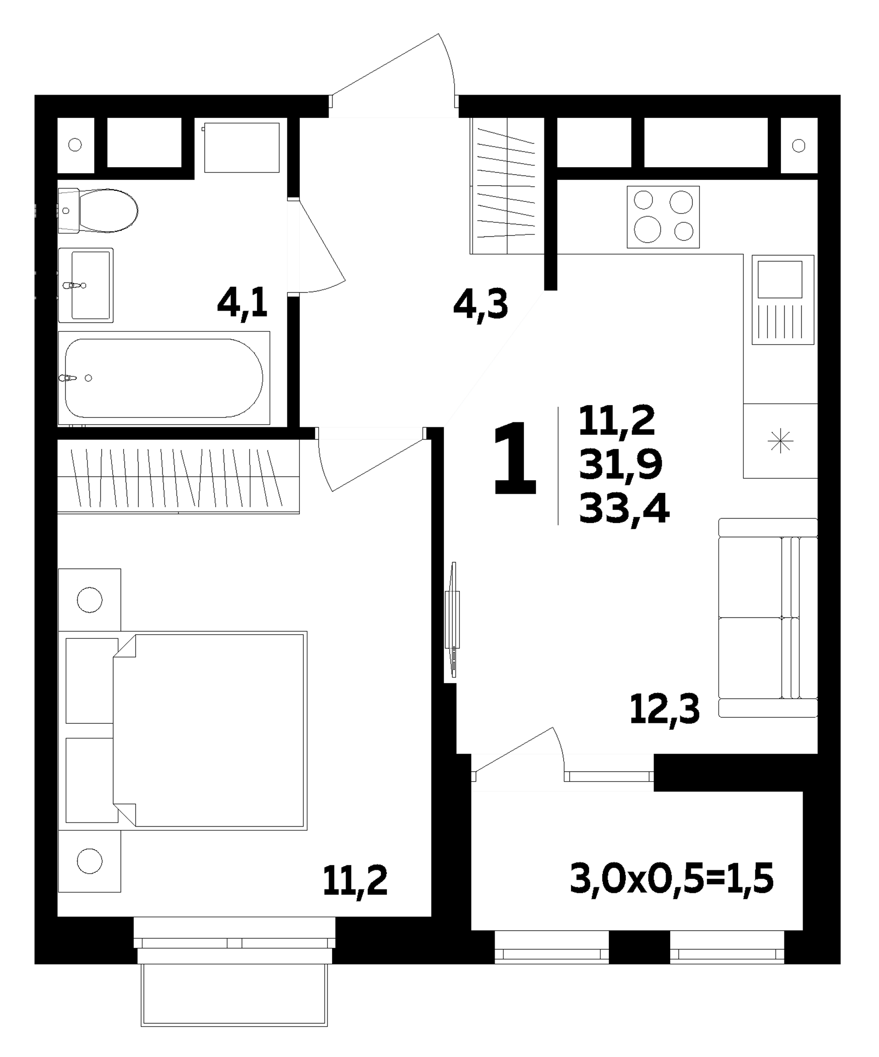 Планировка 31.9 м²