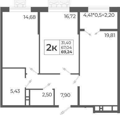 Продается 3-комн. квартира, 69.98 м²