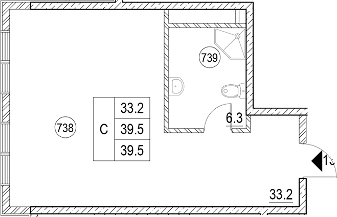 Планировка 39.5 м²