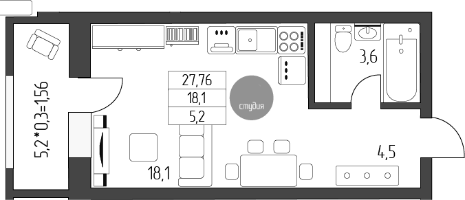 Планировка 26.2 м²