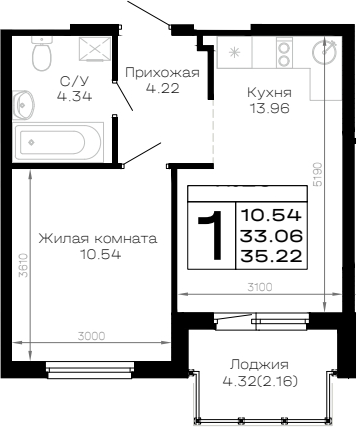 Планировка 33.06 м²