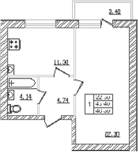 Планировка 41.02 м²