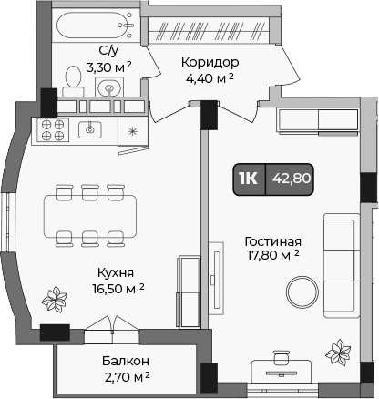 Планировка 41.45 м²