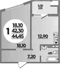 Планировка 42.3 м²