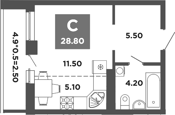 Планировка 26.5 м²