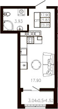 Планировка 21.88 м²