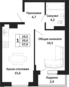 Планировка 35 м²