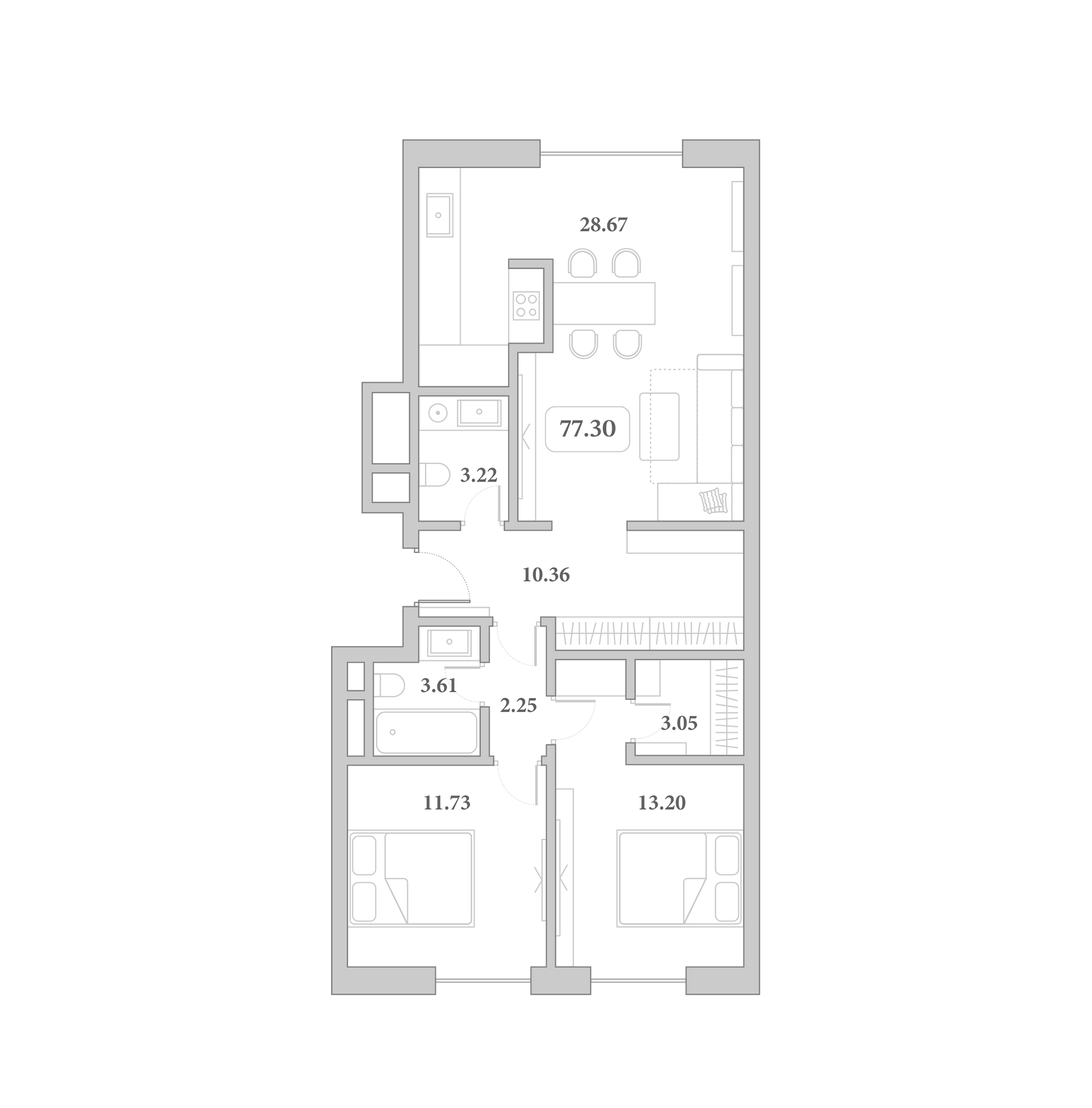 Продается 3-комн. квартира, 77.3 м²