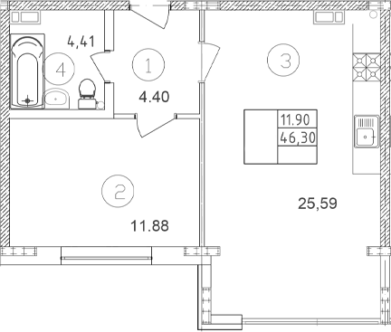 Планировка 46.3 м²