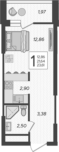 Продается 1-комн. квартира, 21.64 м²