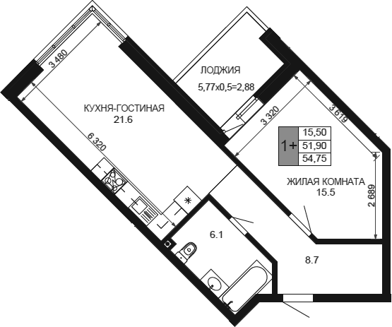 Планировка 51.87 м²