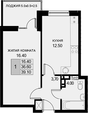 Планировка 36.6 м²