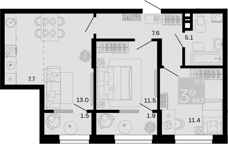 Продается 3-комн. квартира, 56.3 м²