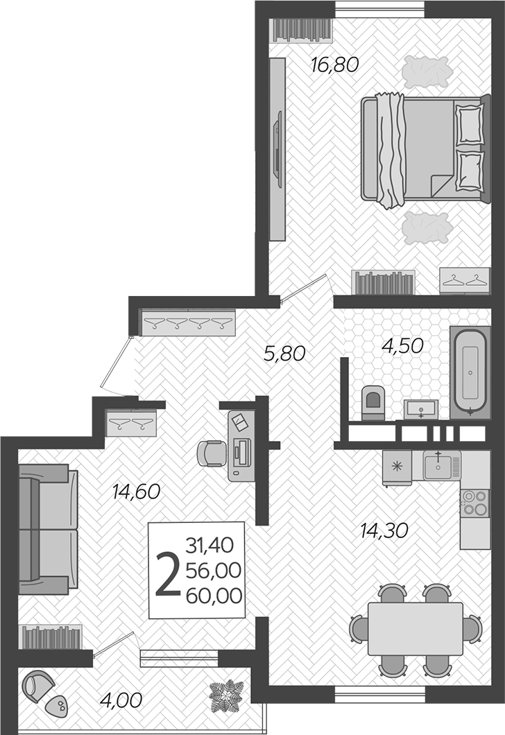 Продается 2-комн. квартира, 56 м²