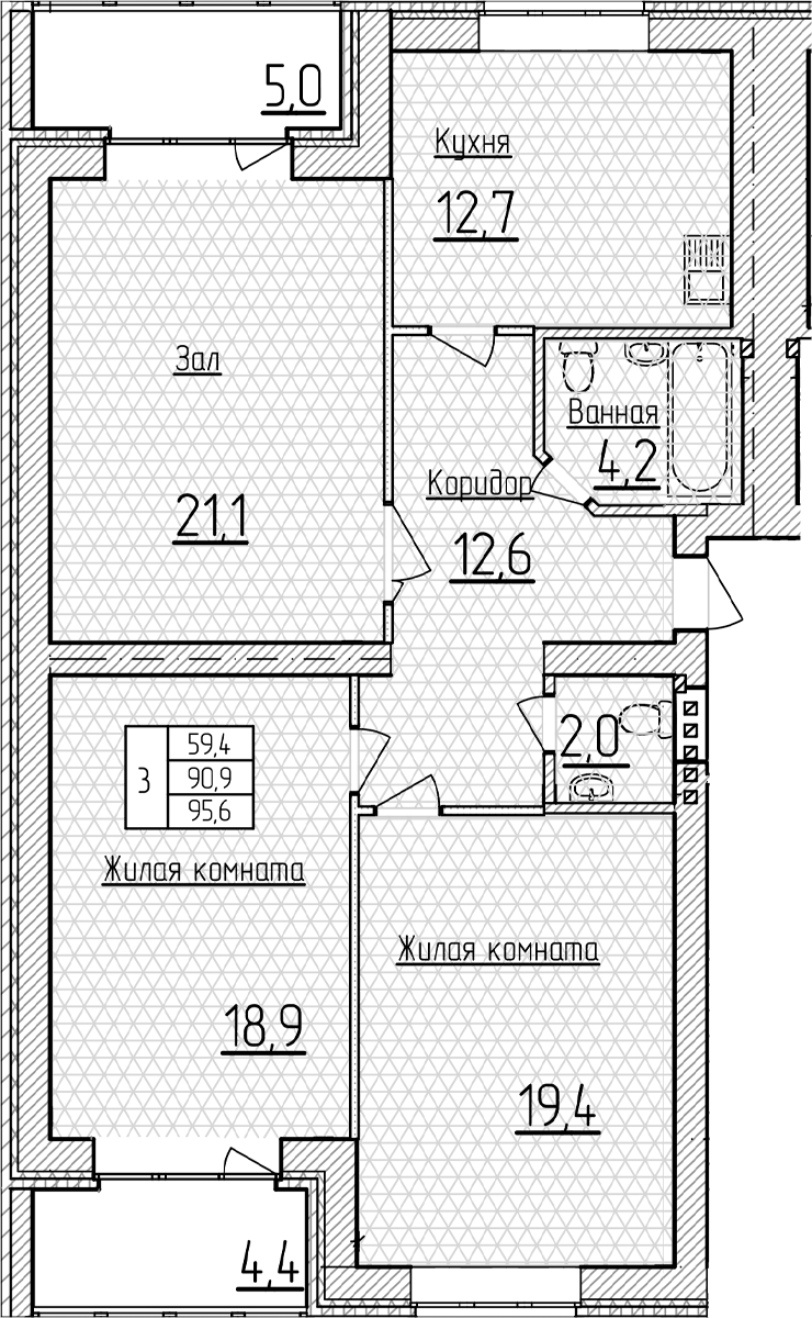 Продается 3-комн. квартира, 90.9 м²