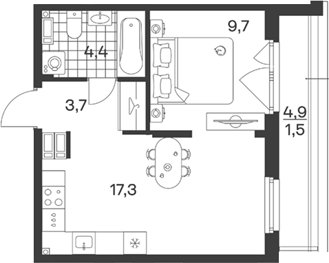 2-комн. · 35.1 м²
