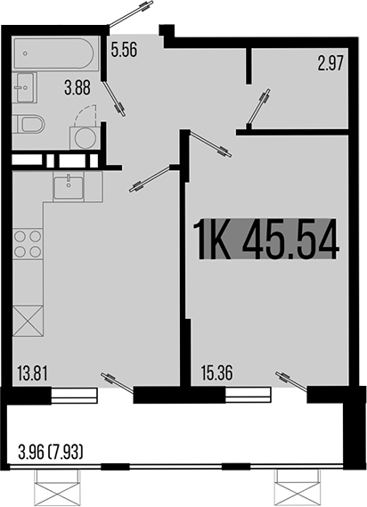 Продается 1-комн. квартира, 41.58 м²