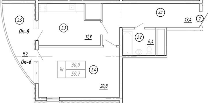 Планировка 52.4 м²
