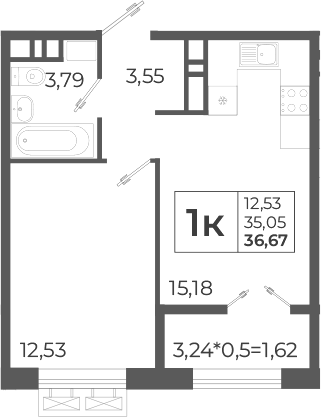 Планировка 37.35 м²