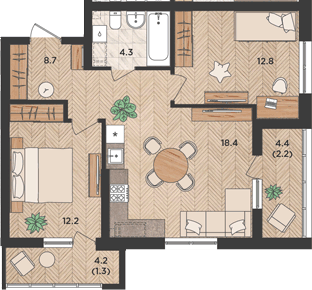 3-комн. · 56.3 м²