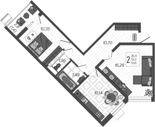 Планировка 52.2 м²