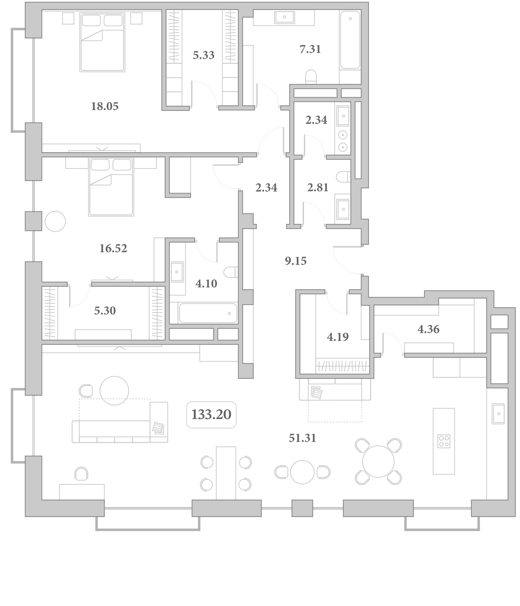 Продается 3-комн. квартира, 133.11 м²