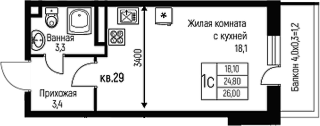 Планировка 24.8 м²