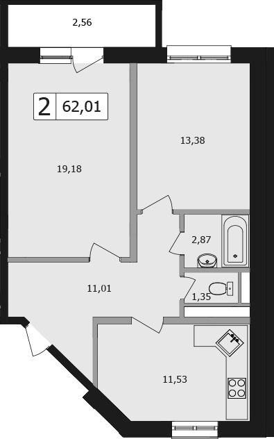 Продается 2-комн. квартира, 61.9 м²