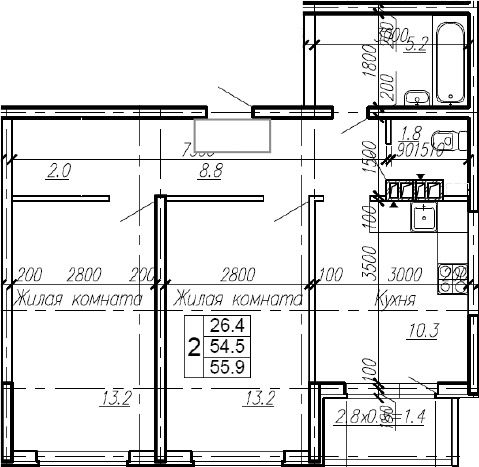 Продается 2-комн. квартира, 54.5 м²