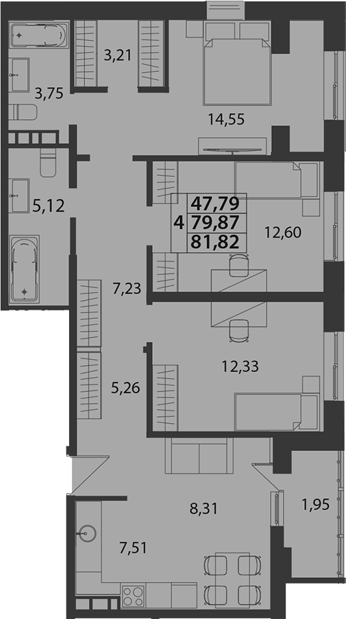 Продается 4-комн. квартира, 79.87 м²