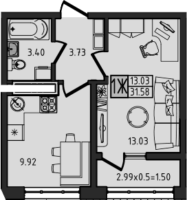 1-комн. · 30.08 м²